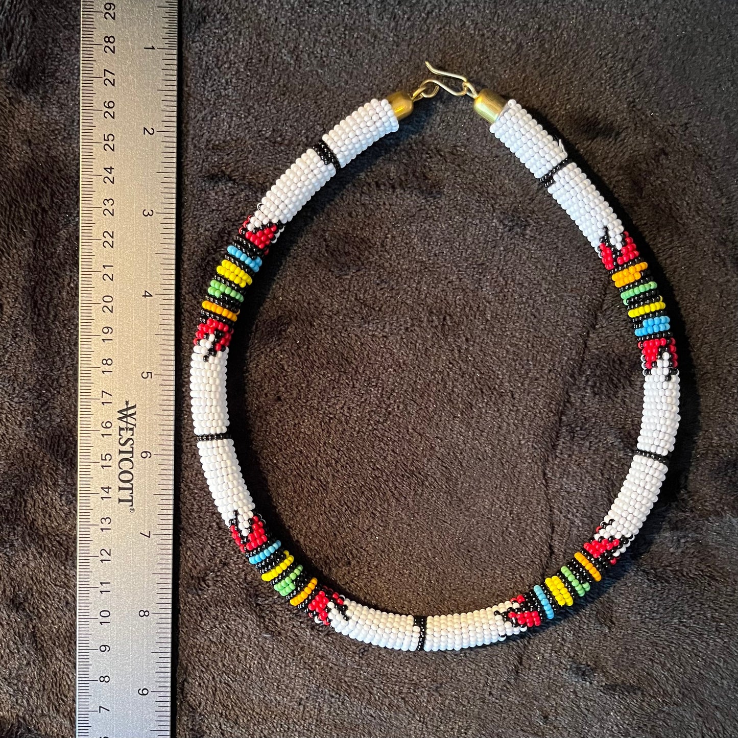 African Maasai Beaded Choker, White Tribal NCK-2909