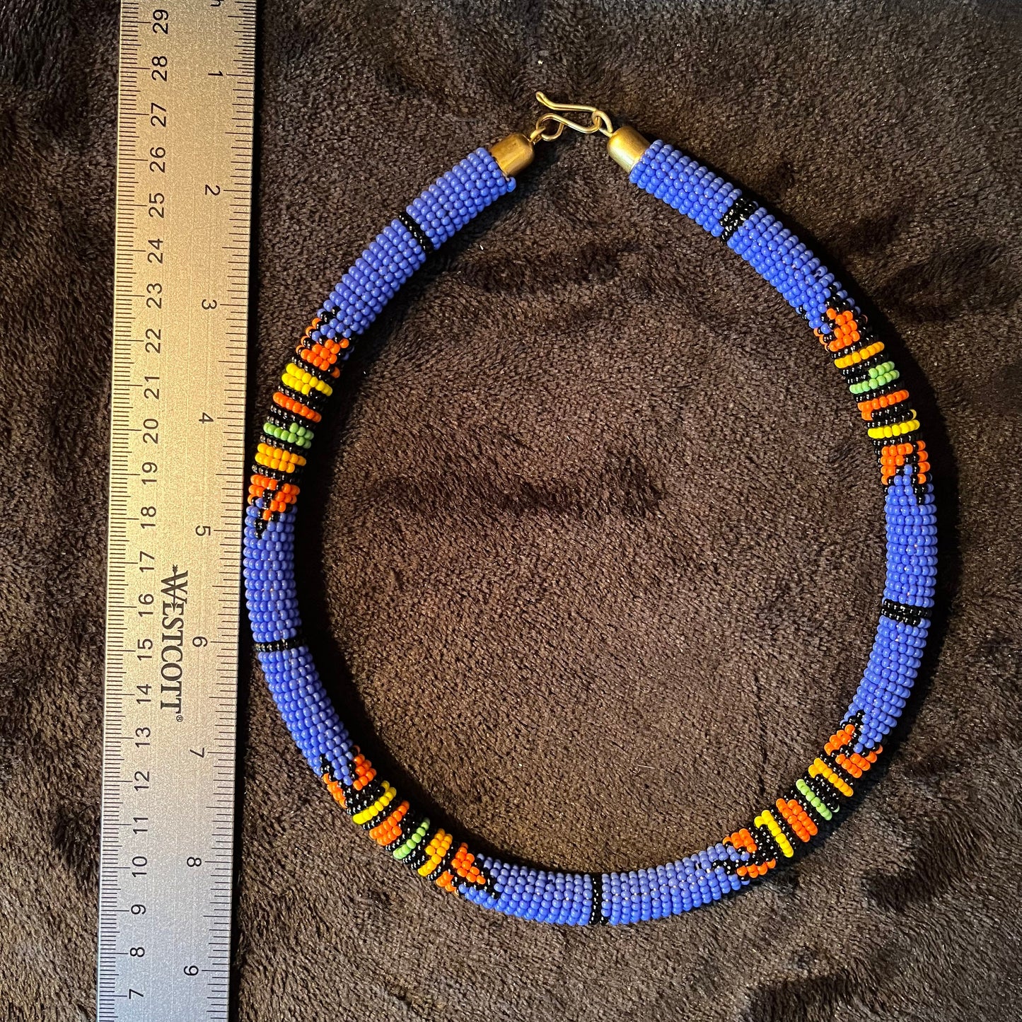 African Maasai Beaded Choker, Blue Tribal NCK-2910