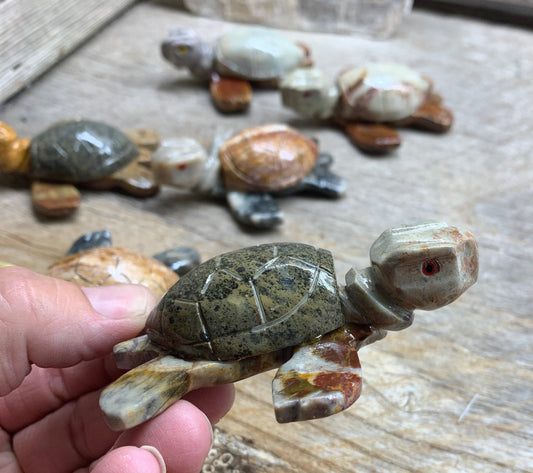 Swimming Turtle Carved Soapstone Animal 0806 (Approx. 3 1/4”)