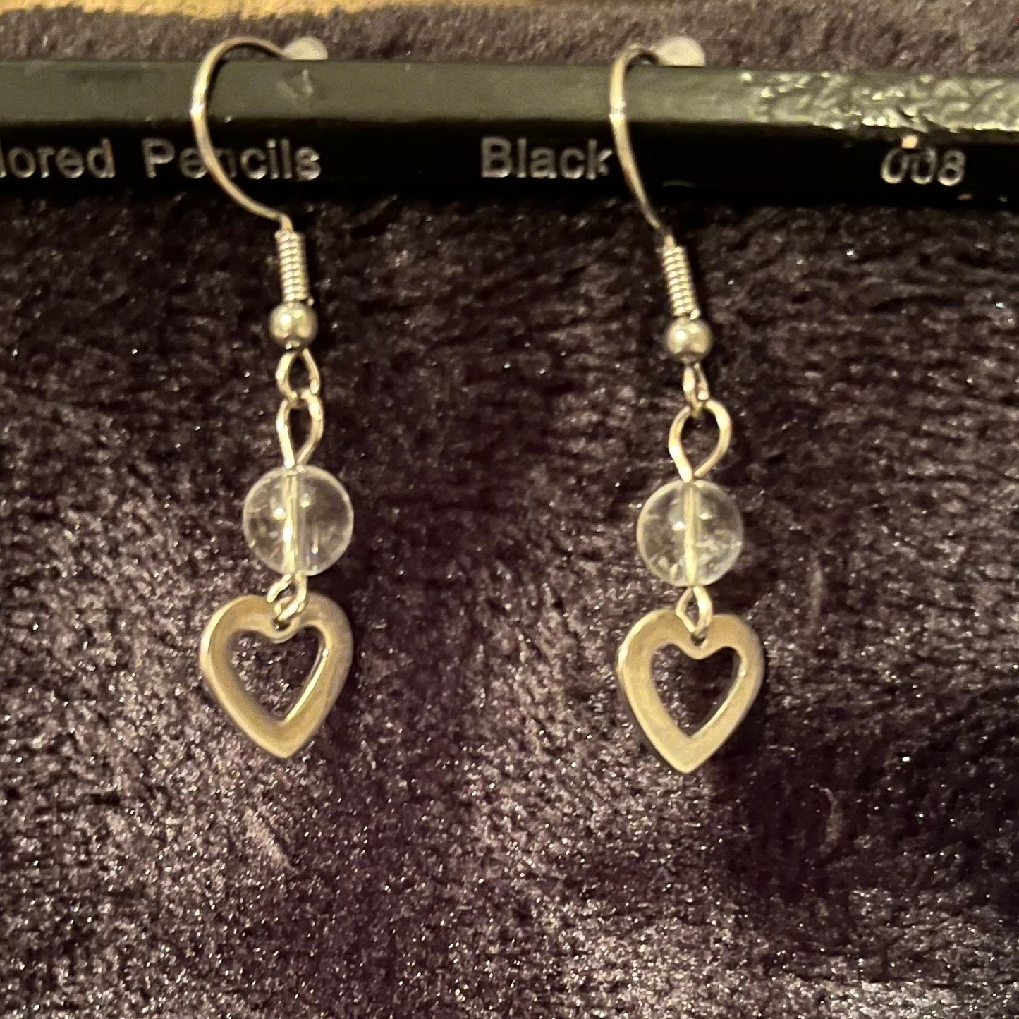 Clear Quartz Heart Dangle Earrings EAR-0045