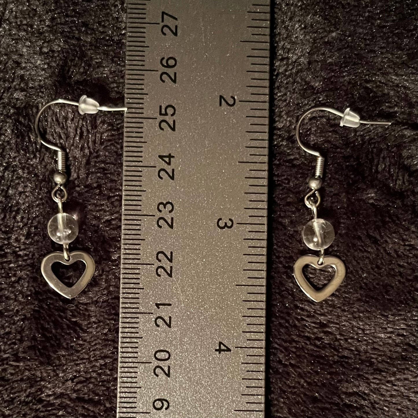 Clear Quartz Heart Dangle Earrings EAR-0045