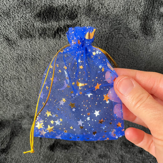 Blue Sun, Moon & Stars Organza Drawstring Bag (Approx. 3 1/2”x 4 3/4”) BAG-0187