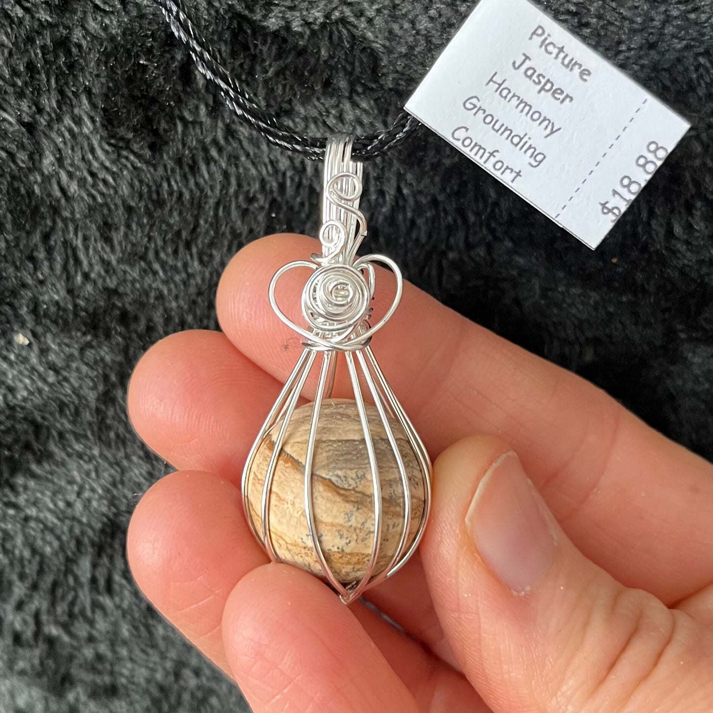 Picture Jasper Sphere Wire Wrapped Necklace   NCK-2925