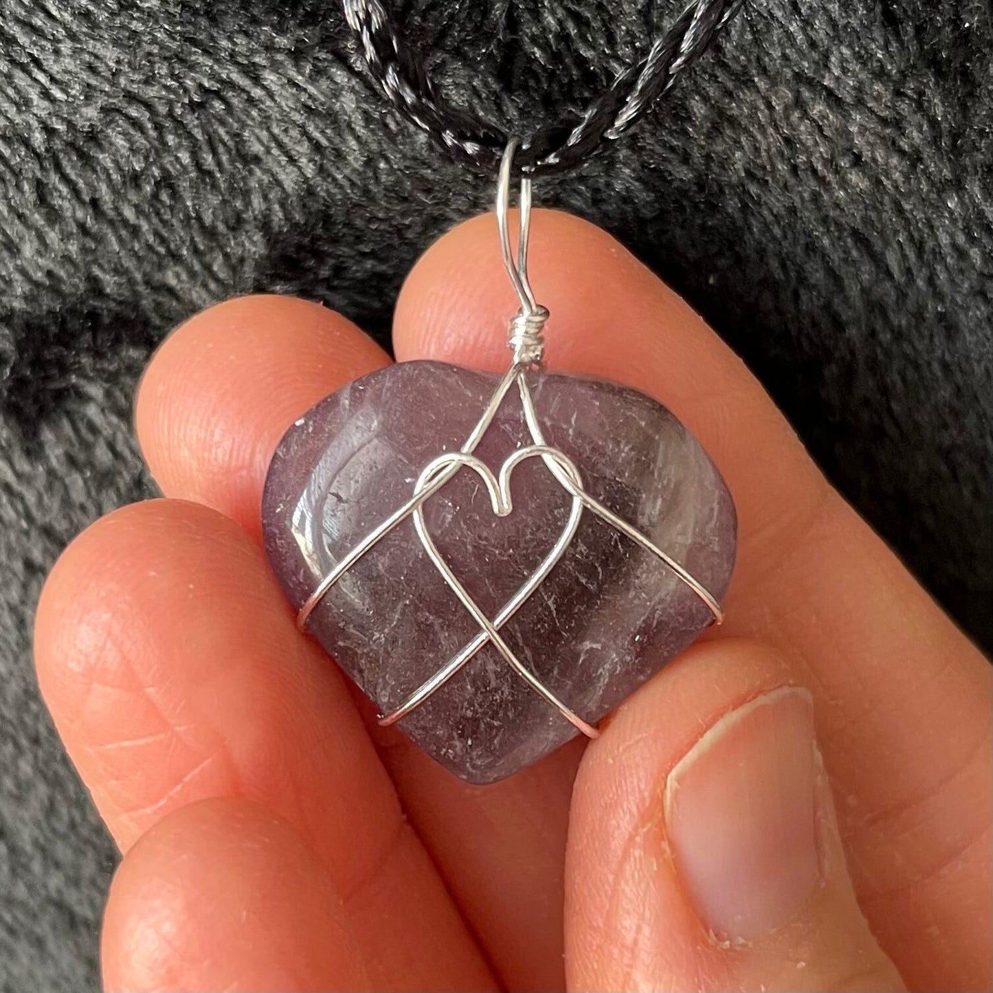 Amethyst Heart Wire Wrapped Necklace Silver Tone NCK 2933 Stone