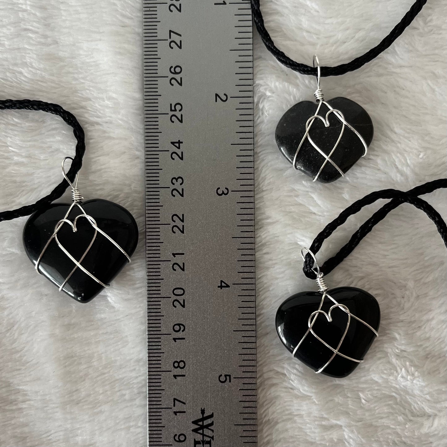 Black Obsidian Heart Wire Wrapped Necklace, Silver Tone NCK-2944