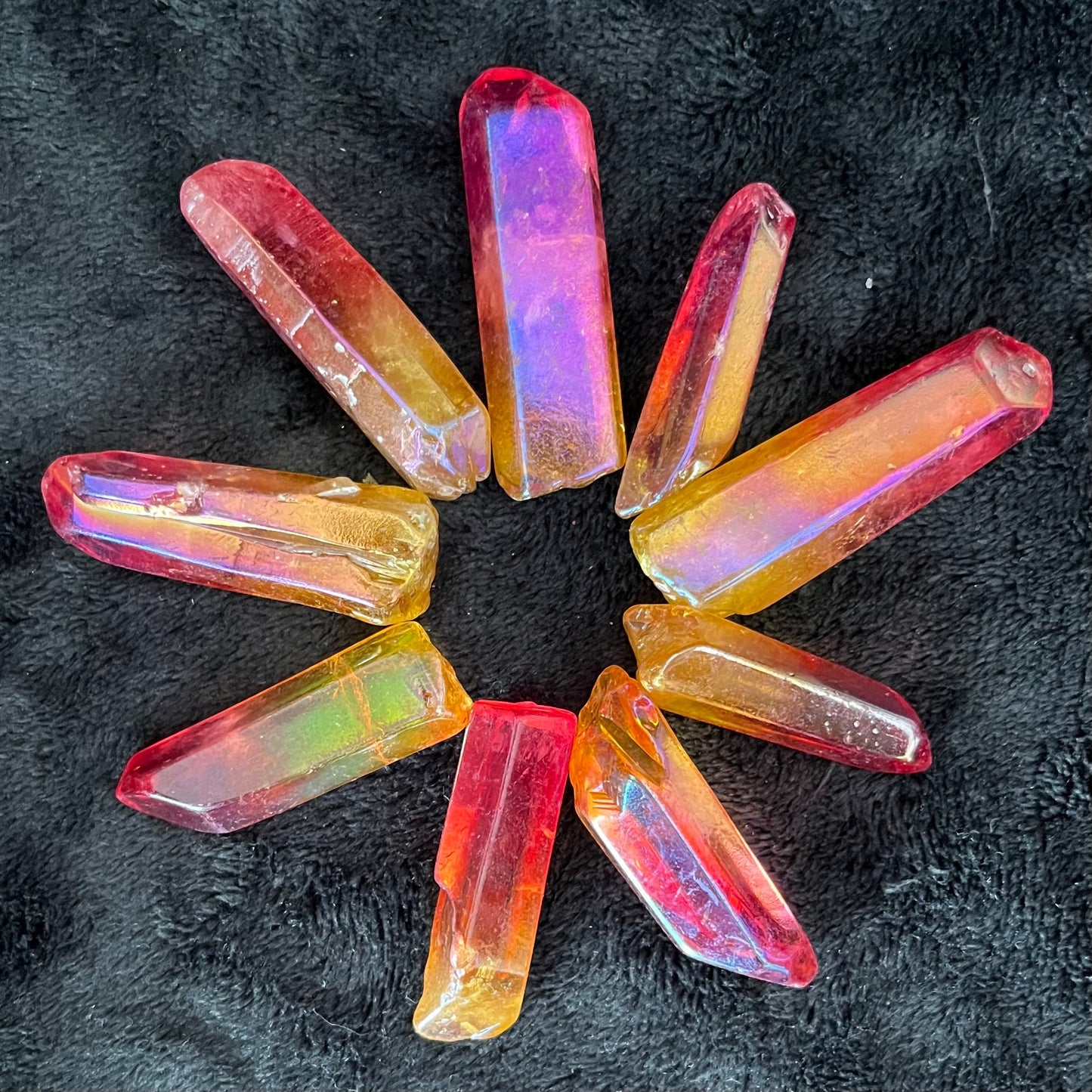 Red and Yellow, Two Tone, Aura Quartz Point (Approx. 1 5/8” - 2 1/4”) 1505