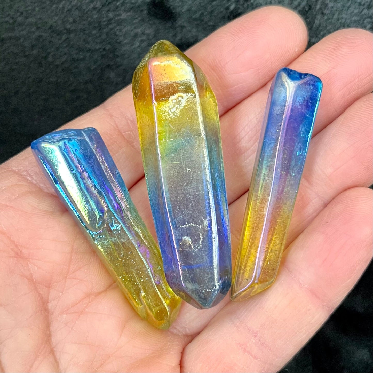 Blue and Yellow, Two Tone, Aura Quartz Point (Approx. 1 5/8” - 2 1/4”) 1506