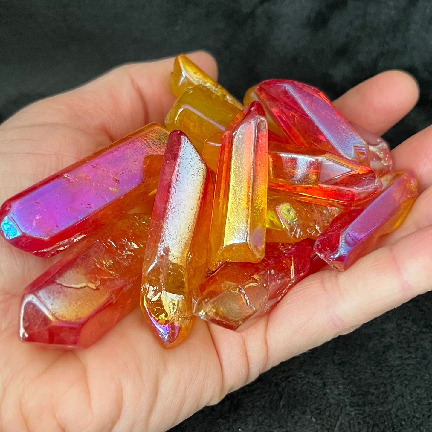 Red and Yellow, Two Tone, Aura Quartz Point (Approx. 1 5/8” - 2 1/4”) 1505