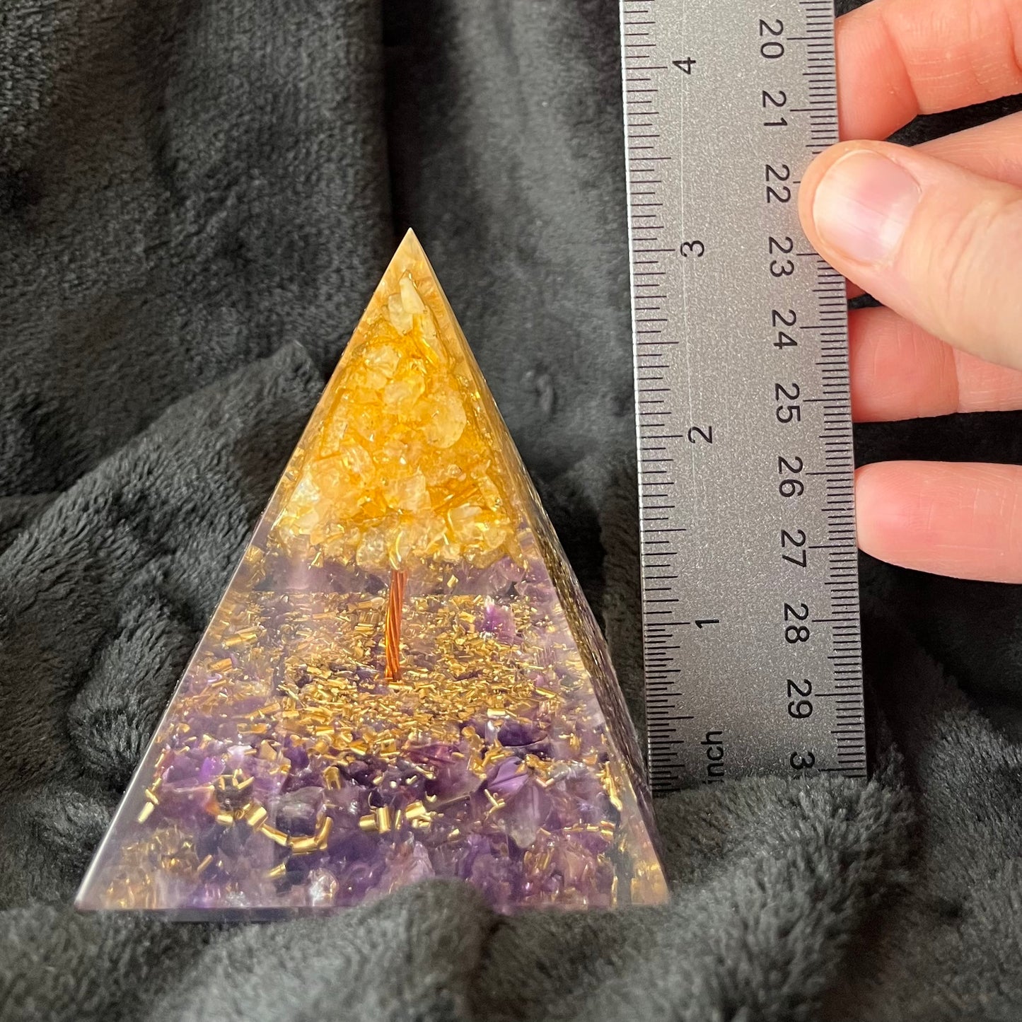 Citrine Tree of Life Orgonite Pyramid (Approx 2 3/4” X 2 3/4” X 3 1/4”) 1701