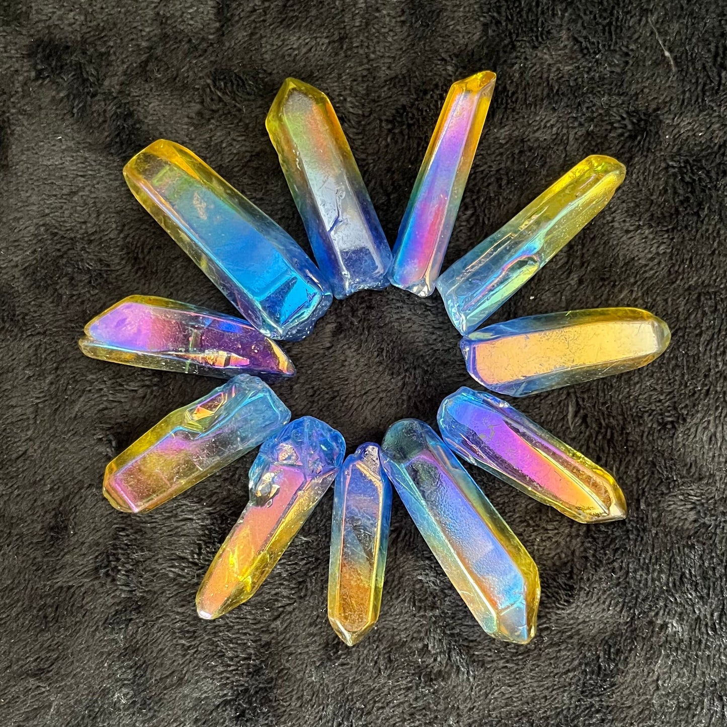 Blue and Yellow, Two Tone, Aura Quartz Point (Approx. 1 5/8” - 2 1/4”) 1506