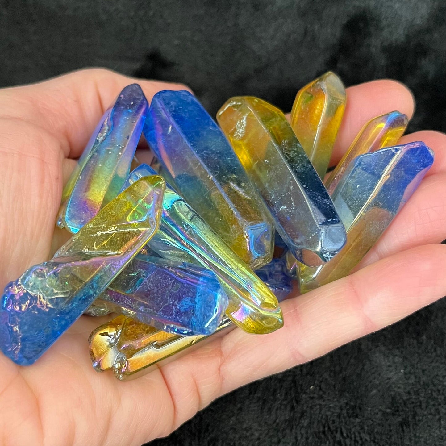 Blue and Yellow, Two Tone, Aura Quartz Point (Approx. 1 5/8” - 2 1/4”) 1506
