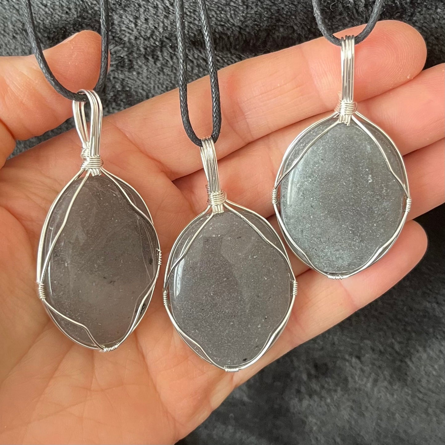 Gray Agate Worry Stone Wire Wrapped Necklace NCK-2981