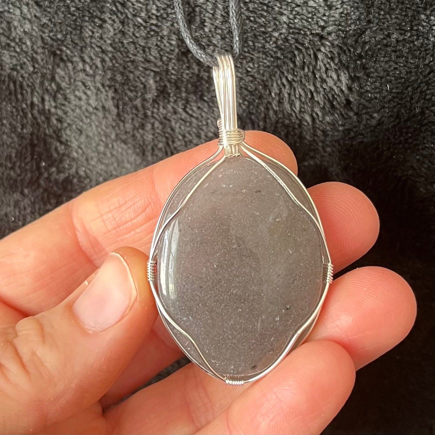 Gray Agate Worry Stone Wire Wrapped Necklace NCK-2981