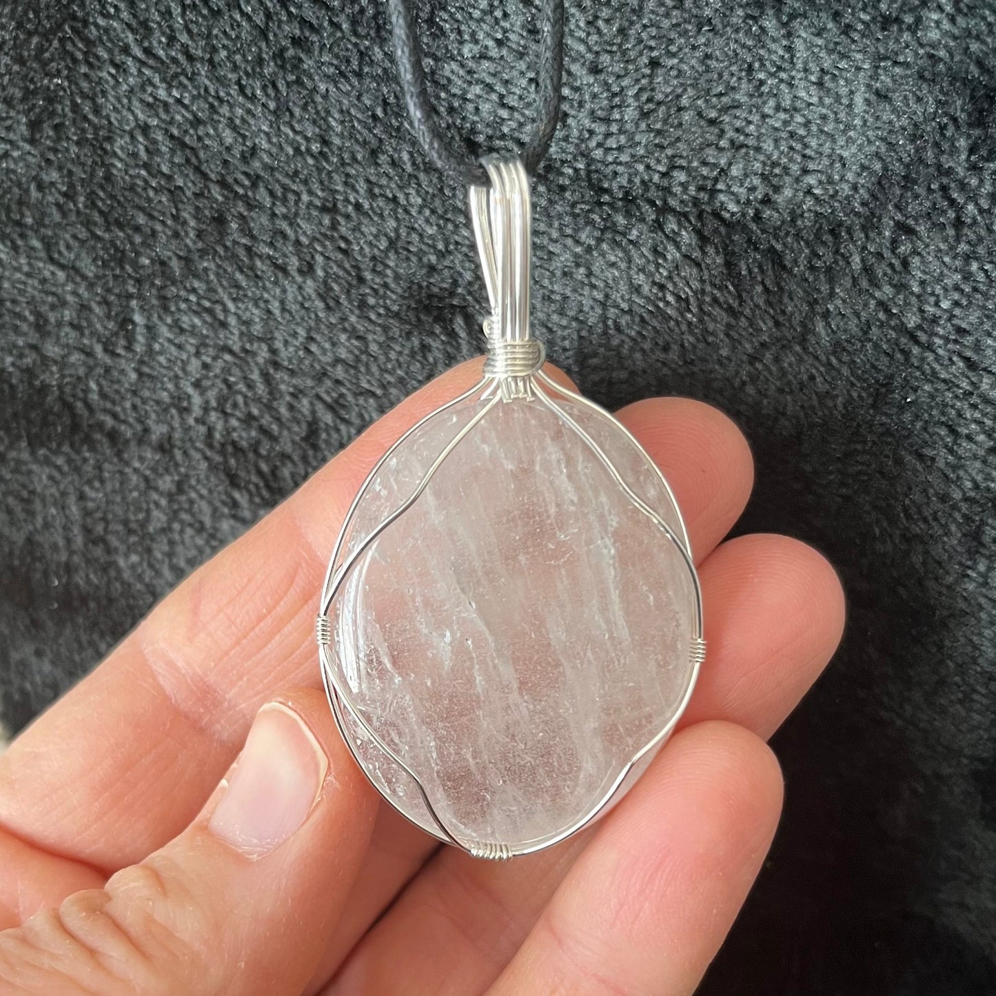 Clear Quartz Worry Stone Wire Wrapped Necklace NCK-2977