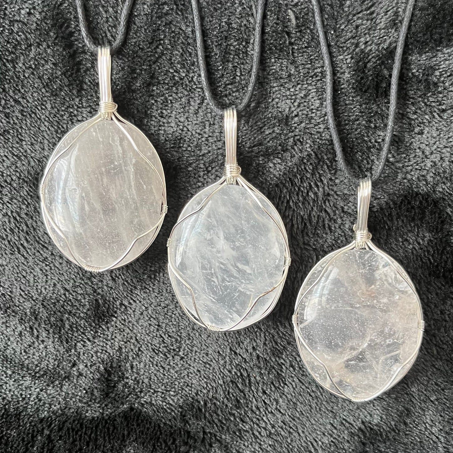 Clear Quartz Worry Stone Wire Wrapped Necklace NCK-2977