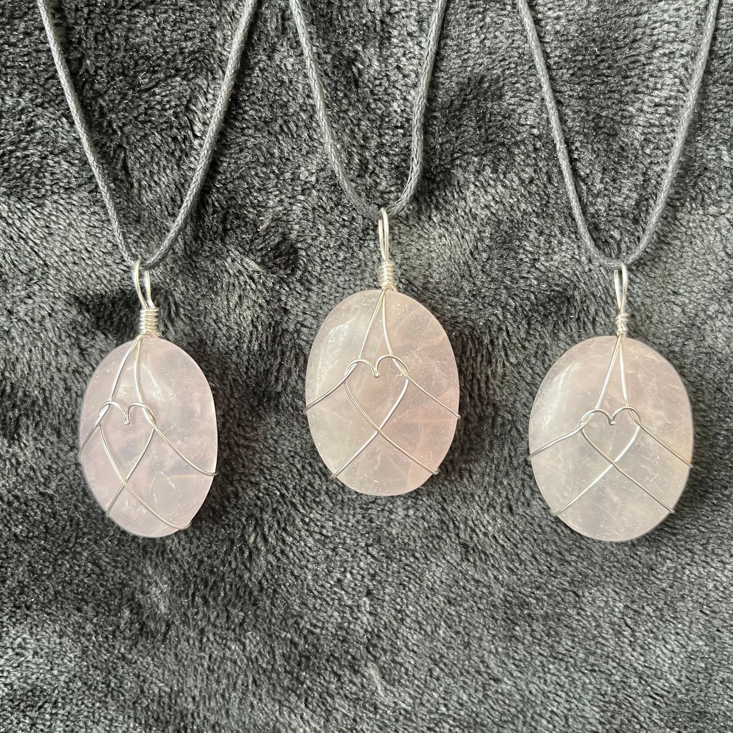 Rose Quartz Worry Stone Wire Wrapped Necklace with Heart NCK-2963