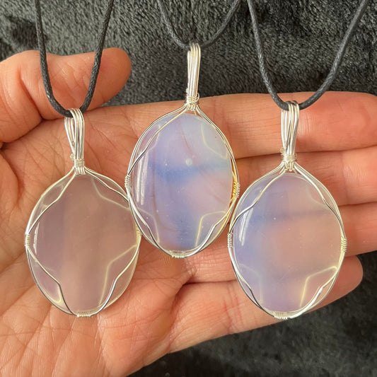 Opalite Worry Stone Wire Wrapped Necklace NCK-2962