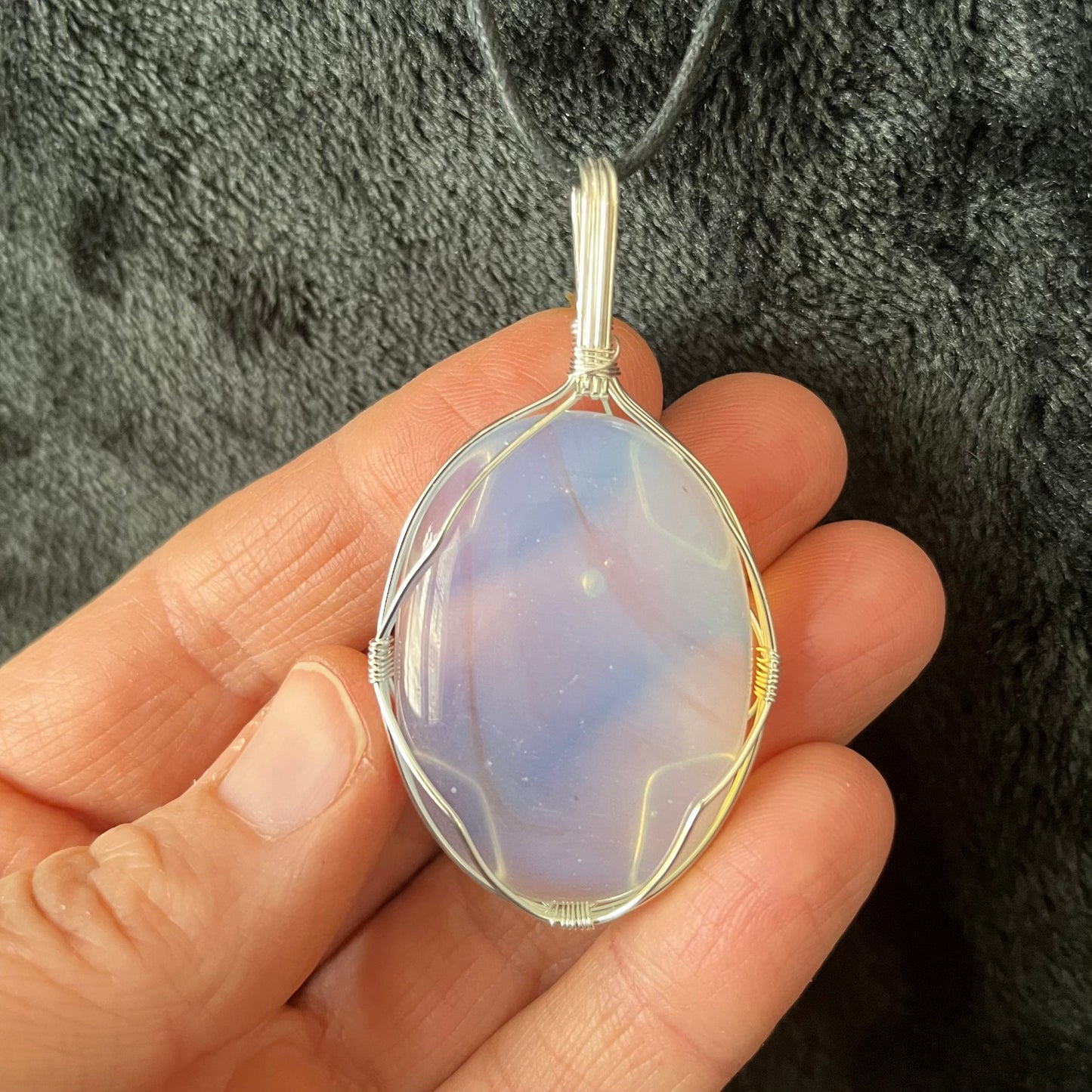 Opalite Worry Stone Wire Wrapped Necklace NCK-2962
