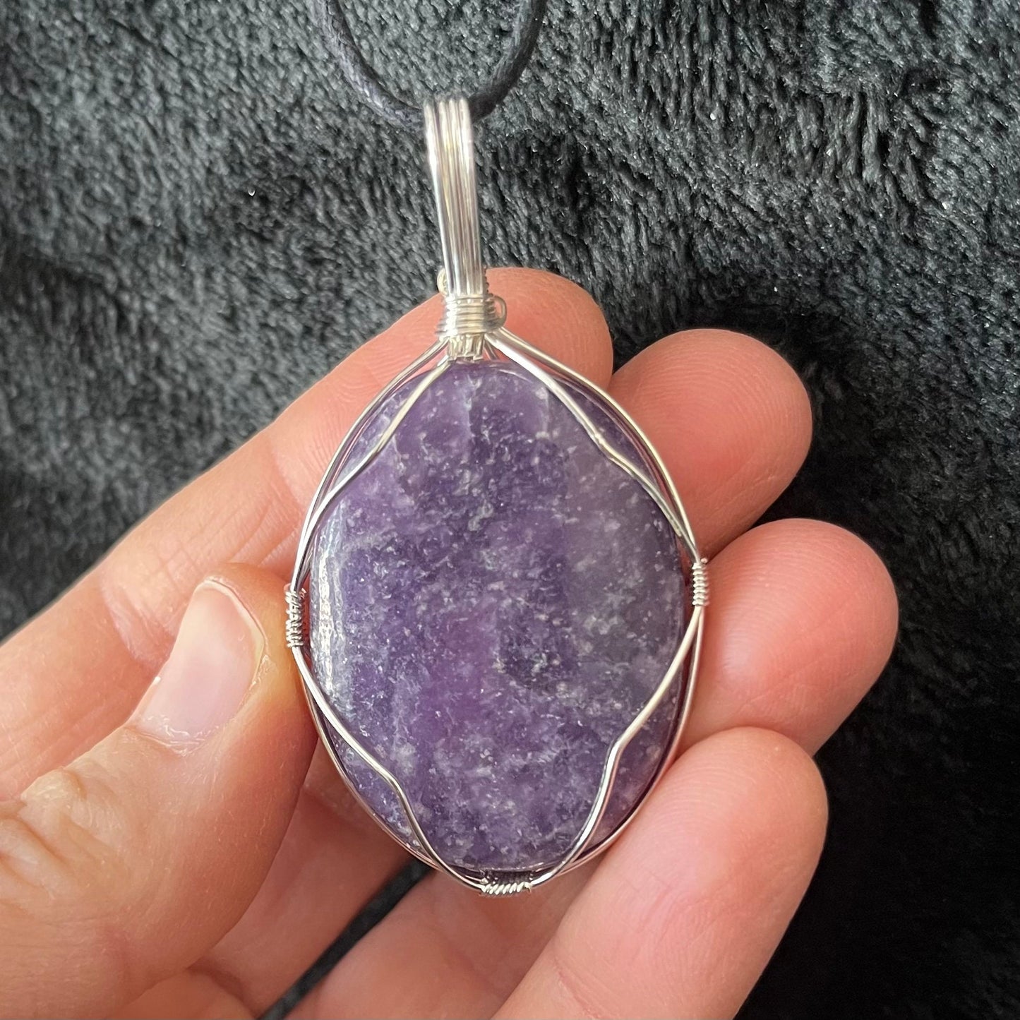 Lepidolite Worry Stone Wire Wrapped Necklace NCK-2988