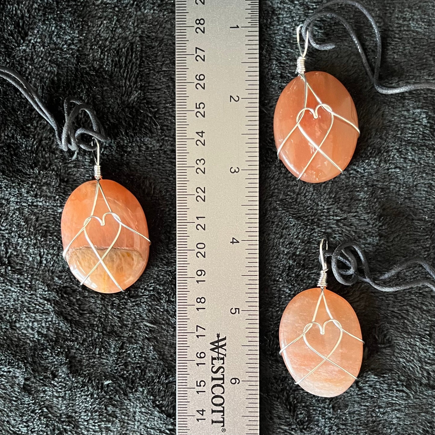 Orange Aventurine Worry Stone Wire Wrapped Necklace, with Heart NCK-2969