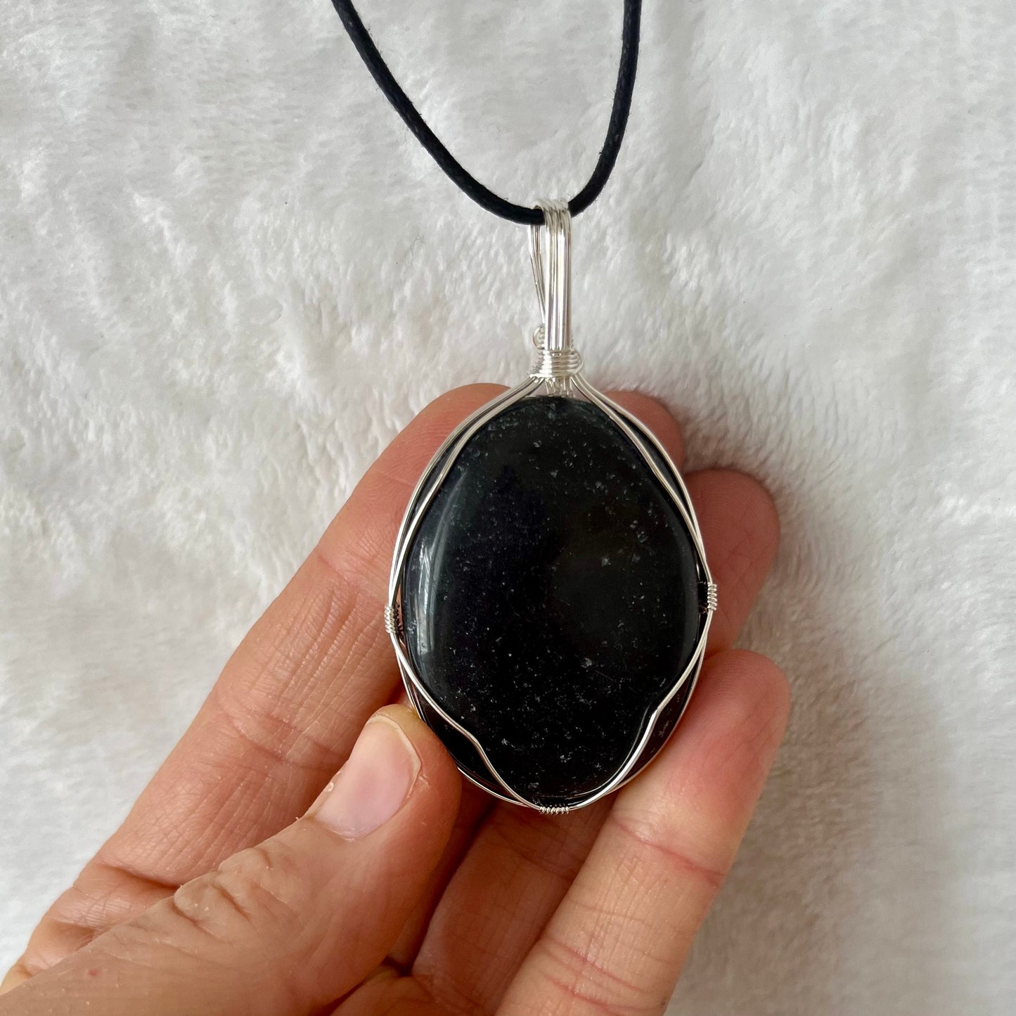 Obsidian Worry Stone Wire Wrapped Necklace NCK-2976