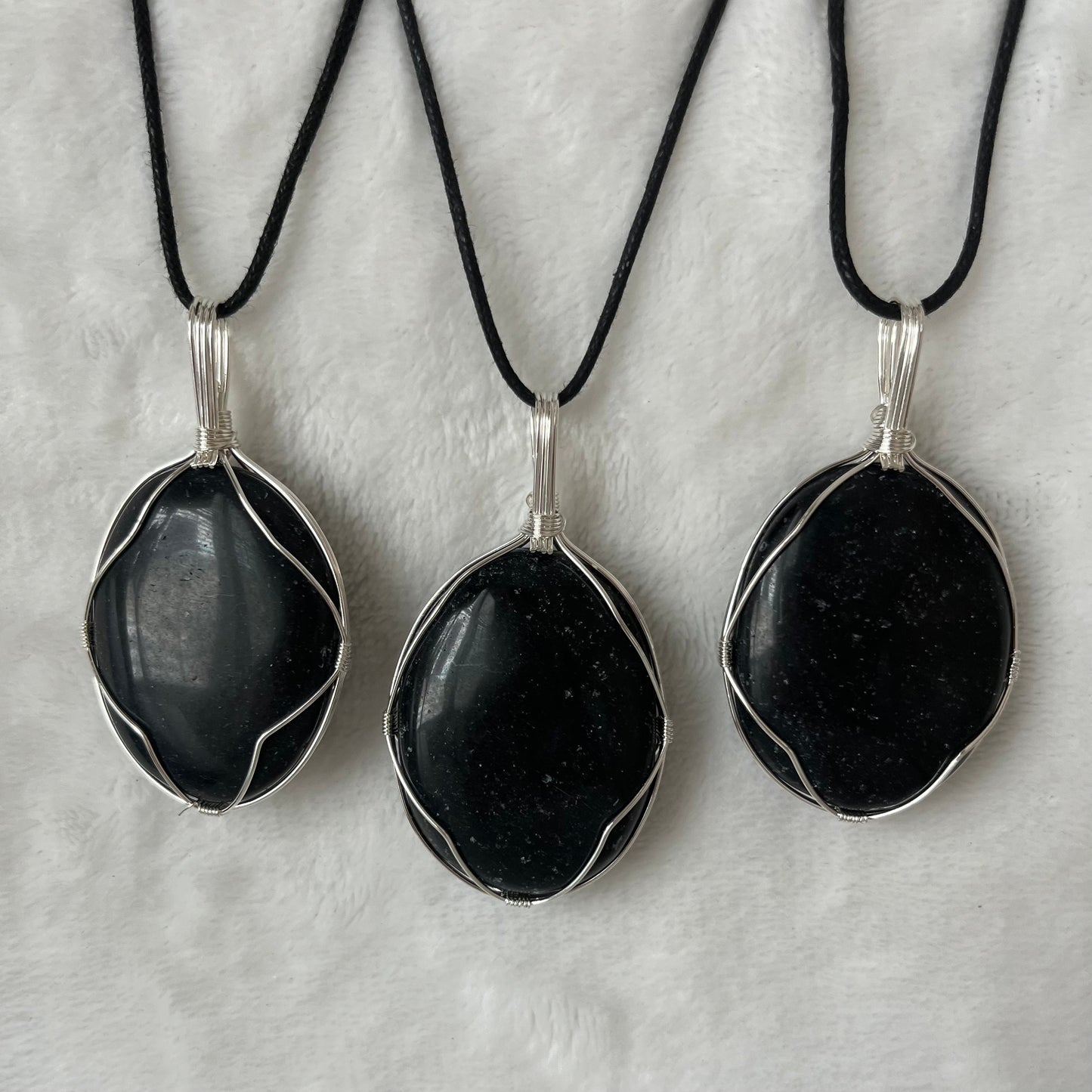 Obsidian Worry Stone Wire Wrapped Necklace NCK-2976