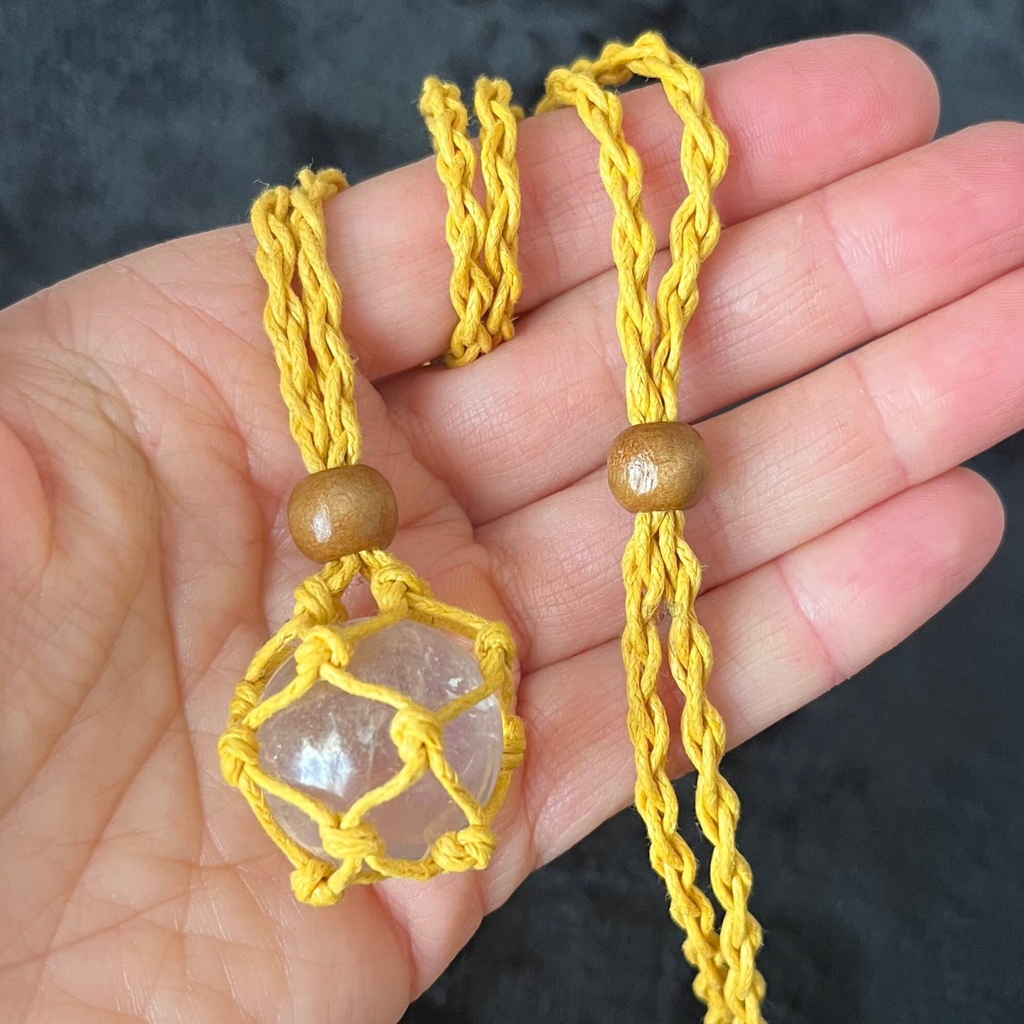 Yellow Macrame Crystal Pouch Necklace, Adjustable (crystal not included) NCK-2991